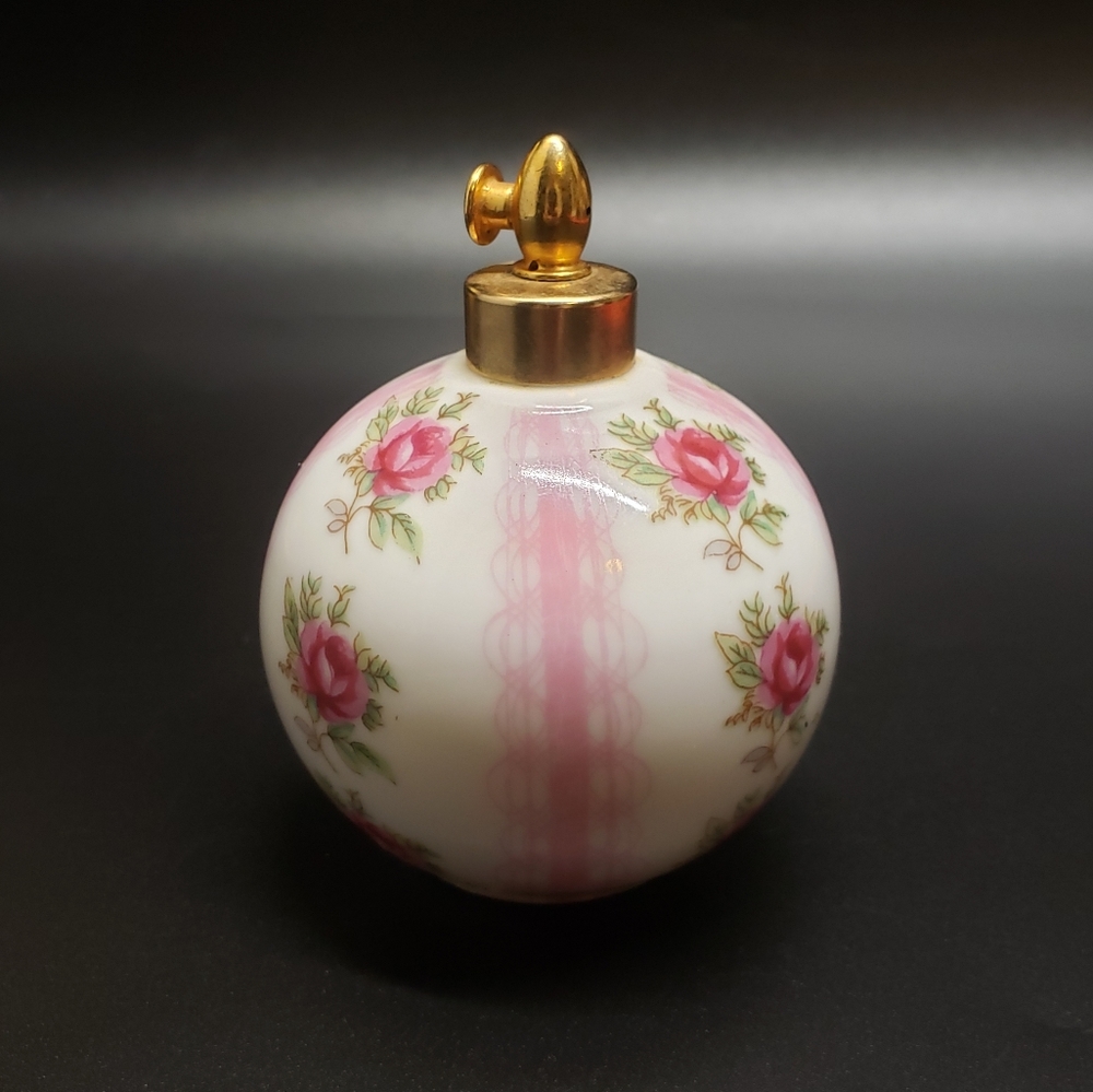 Vintage Round Ceramic Pink Flower Perfume Bottle - Picture 7 of 11